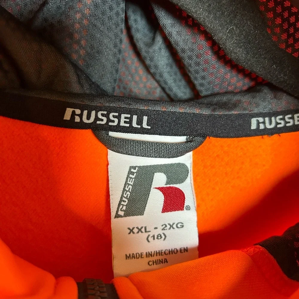 Hoodie Sweatshirt Russell Boys XXL (18) Full Zip Orange/Black Jacket-NWOT